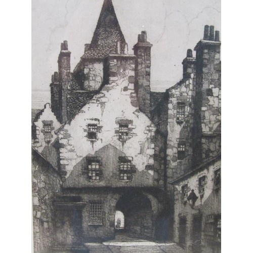 1129 - SIGNED INDISTINCTLY - EDINBURGH B&W ENGRAVING, F/G, 30CM X 20CM