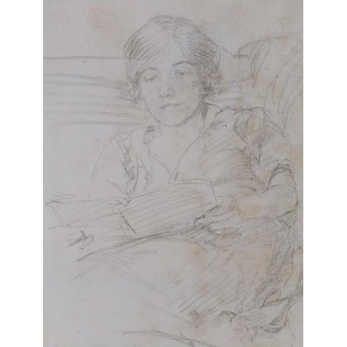 1141 - ENAID ETHAL JONES 1888/1978 - WOMAN READING, A PENCIL DRAWING, F/G, 30CM X 20CM