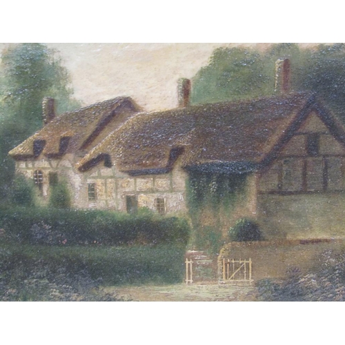 1142 - H CHURCH - LITTLE WORTH SUSSEX & ANNE HATHAWAYS COTTAGE, SIGNED OIL ON BOARDS, EACH 18CM X 31CM