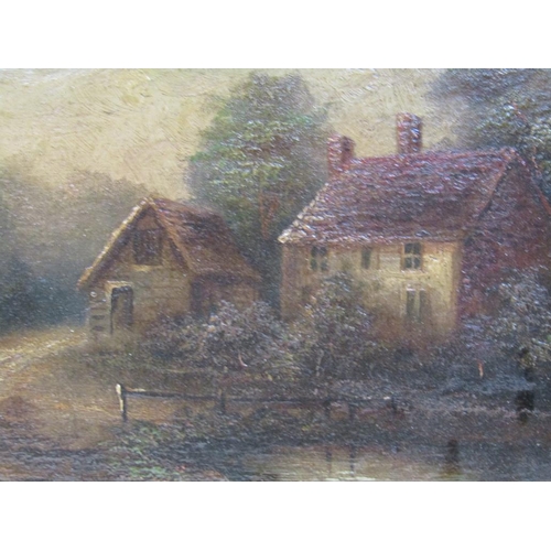 1142 - H CHURCH - LITTLE WORTH SUSSEX & ANNE HATHAWAYS COTTAGE, SIGNED OIL ON BOARDS, EACH 18CM X 31CM