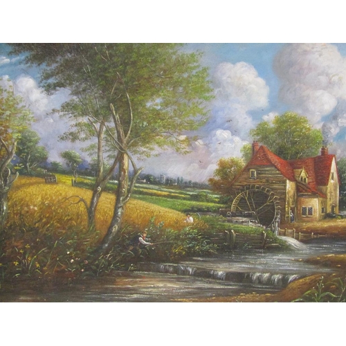 1144 - R MARSHALL - THE MILL HOUSE WITH FISHERMAN IN FOREGROUND, SIGNED, OIL ON BOARD, FRAMED, 40CM X 50CM