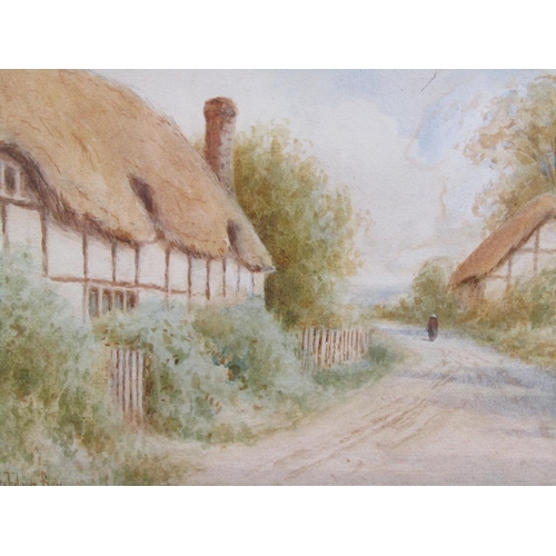 1149 - A ASHDOWN BOX - FIGURE ON A VILL;AGE STREET, SIGNED WATERCOLOUR, F/G, 14CM X 19CM