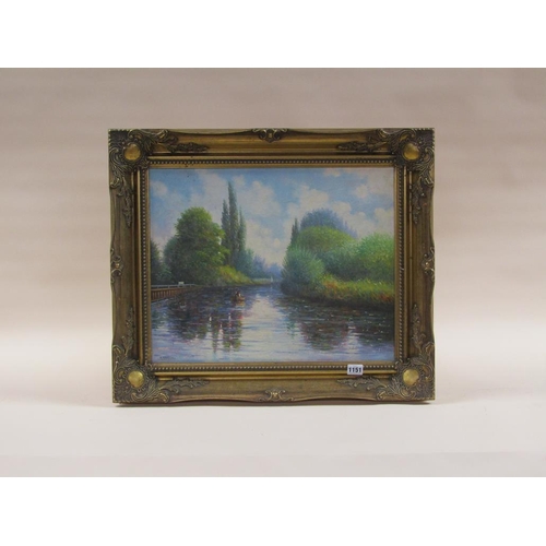 1151 - R MARSHALL - BOATING ON THE RIVER, SIGNED OIL ON CANVAS, FRAMED, 40CM X 50CM