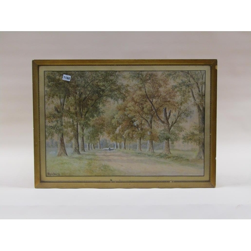 1160 - ALFRED BOX 79 - SHEPHERD WITH HIS FLOCK IN AN AVENUE OF TREES, SIGNED WATERCOLOUR, F.G, 43CM X 65CM