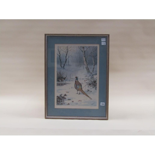 1161 - J C HARRISON - WINTER TIME PHEASANT AND WOODCOCK, COLOURED PRINT, SIGNED IN PENCIL, F/G, 49CM X 33CM