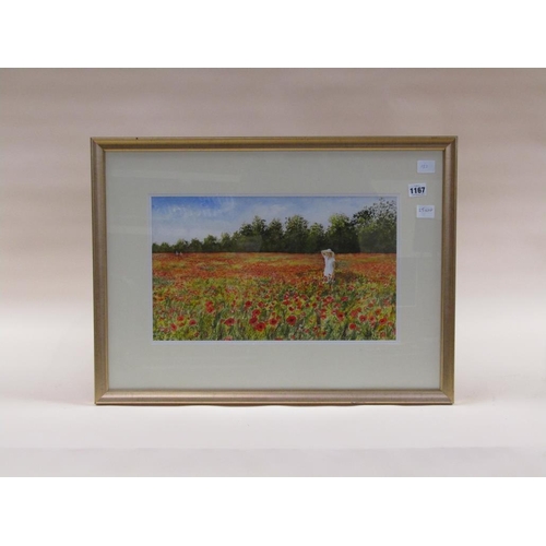 1167 - M JAY - GIRL IN A POPPY FIELD, SIGNED WATERCOLOUR, F/G, 25CM X 44CM