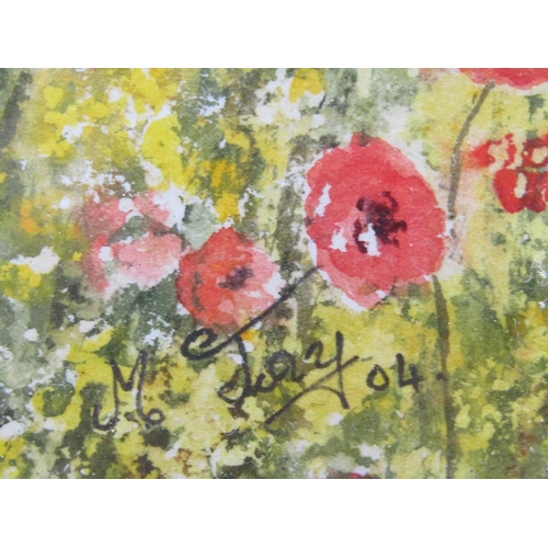 1167 - M JAY - GIRL IN A POPPY FIELD, SIGNED WATERCOLOUR, F/G, 25CM X 44CM