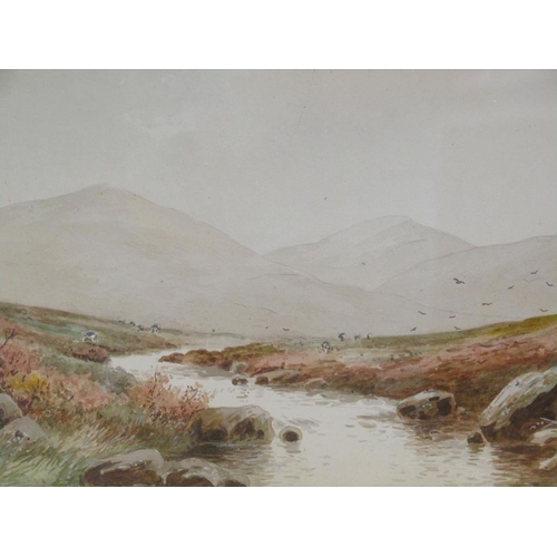 1170 - E HANFORD - MOUNTAIN STREAM, SIGNED AND TITLED WATERCOLOUR, F/G, 22CM X 32CM