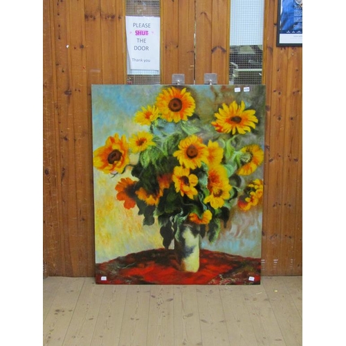 1172 - UNSIGNED - SUNFLOWERS, COLOURED PRINT, FRAMED, 120CMX 100CM