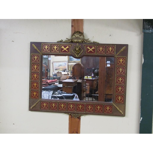 1178 - ORNATE FRENCH STYLE WALL MIRROR WITH ORMOLU MASK AND SHELL PEDIMENT, HAVING FLEUR D'LYS AND QUIVERS ... 