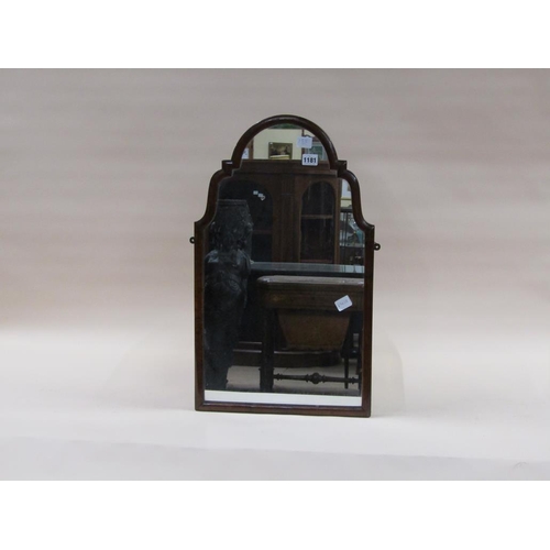 1181 - WALNUT FRAMED ARCHED WALL MIRROR, 63CM X 38CM