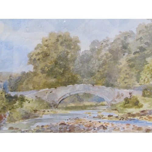 1185 - UNSIGNED - THE STONE BRIDGE, WATERCOLOUR, F/G, 14CM X 23CM