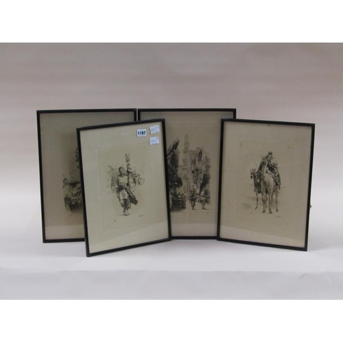 1187 - FIVE F/G B&W ENGRAVINGS- ARABIAN SCENES, EACH 38CM X 27CM