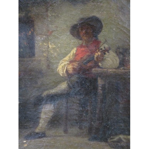 1189 - ADOLF PIERRE LELEUX 1812/1891 - THE VIOLINIST, SIGNED OIL ON CANVAS MOUNTED ON A CARVED & GILDED ON ... 