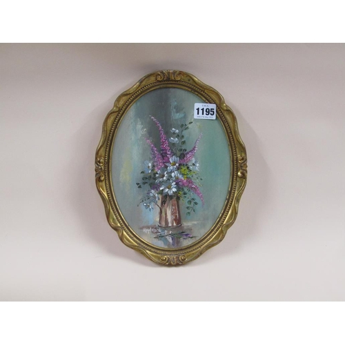 1195 - APPLEFORD - COPPER JUG OF FLOWERS, SIGNED OIL ON PANEL, FRAMED 23CM X 17CM