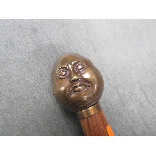 1349 - WALKING STICK WITH FOUR FACES OF BUDDAH HANDLE, 95CM L