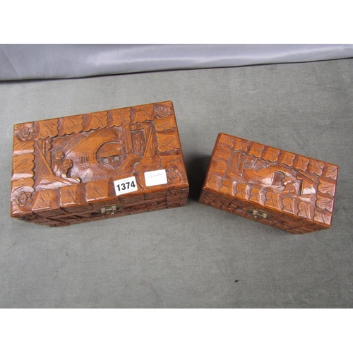 1374 - CAST ORIENTAL BOXES - LARGEST 26CM W