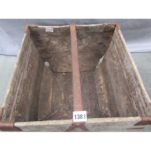 1383 - OLD SQUARE WOODEN TRUG, 28CM H