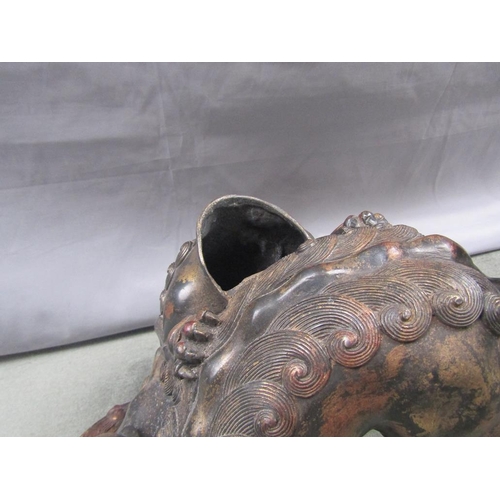 1405 - CHINESE BRONZED FO DOG CENSER, 24CM H