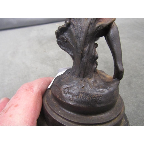 1408 - TWO CAST BRONZE WATER NYMPHS, SIGNED, ON MARBLE BASES, 24CM H