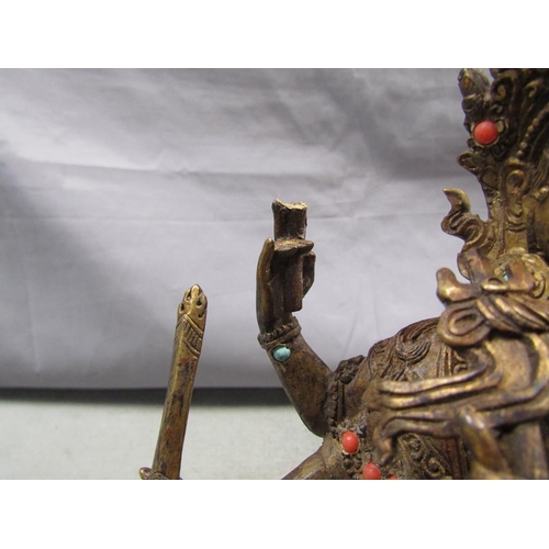 1293 - GILT BRONZED MULTI ARM DEITY, 24CM H