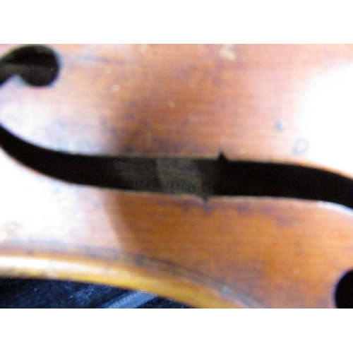 1328 - CASED VIOLIN, 58CM L AND TWO BOWS