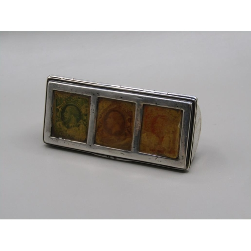 1438 - SILVER THREE DIVISION STAMP BOX c.1900, 3.7cms W