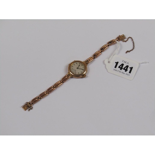 1441 - EARLY 20c LADIES GOLD METAL WATCH WITH STRAP