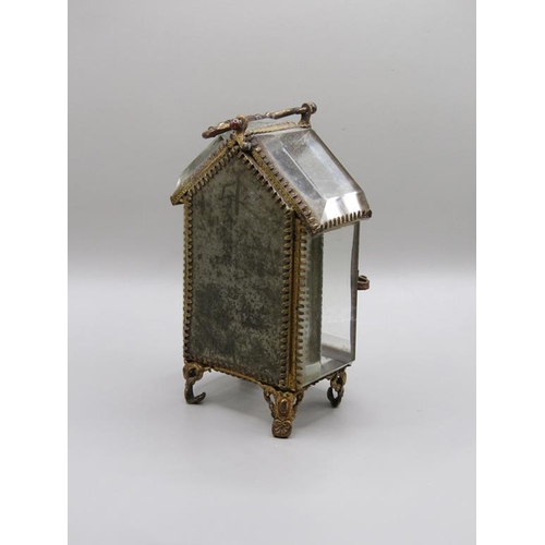 1443 - 19c GLAZED GILT METAL JEWELLERY CABINET - 12cms H