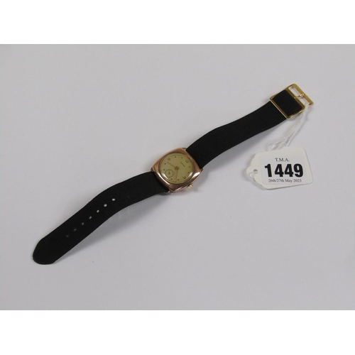 1449 - HERMES GOLD CASED WATCH WITH MATERIAL STRAP