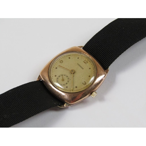 1449 - HERMES GOLD CASED WATCH WITH MATERIAL STRAP