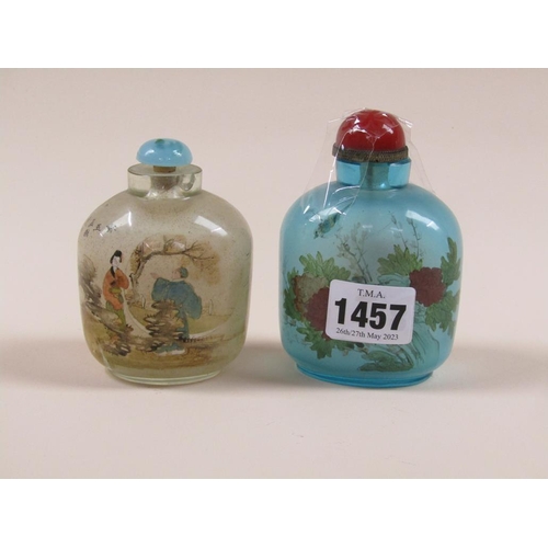 1457 - TWO ORIENTAL INSIDE PAINTED SNUFF BOTTLES, EACH APPX 10cms H