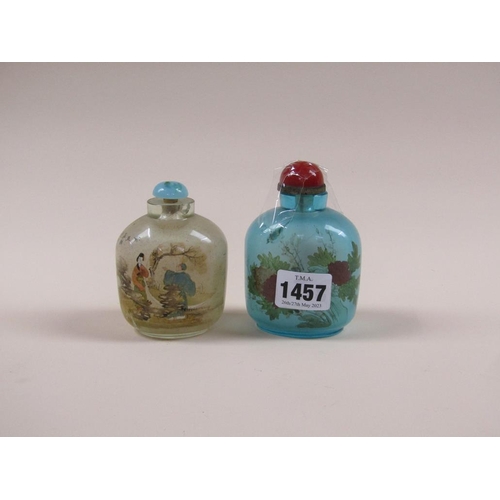 1457 - TWO ORIENTAL INSIDE PAINTED SNUFF BOTTLES, EACH APPX 10cms H