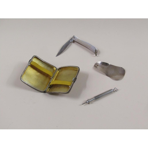 1465 - COLLECTION OF 3 ITEMS OF SILVER INC. CURVED CIGARETTE BOX, SHOEHORN AND PROPELLING PENCIL, TOGETHER ... 