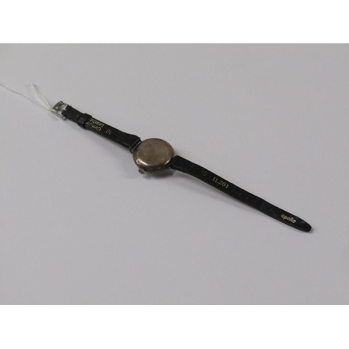 1473 - EARLY 20c SILVER CASED WATCH MOVEMENT ON LEATHER STRAP