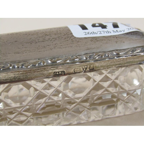 1478 - CUT GLASS SCENT BOTTLE WITH SILVER SCREW TOP AND ONE CUT GLASS PIN BOX WITH SILVER LIFT OFF COVER