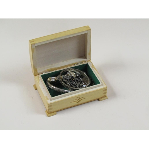 1488 - WOODEN BOX CONTAINING COLLECTION OF MARCASITE COSTUME JEWELLERY TOGETHER WITH A HELBROS WATCH AND A ... 