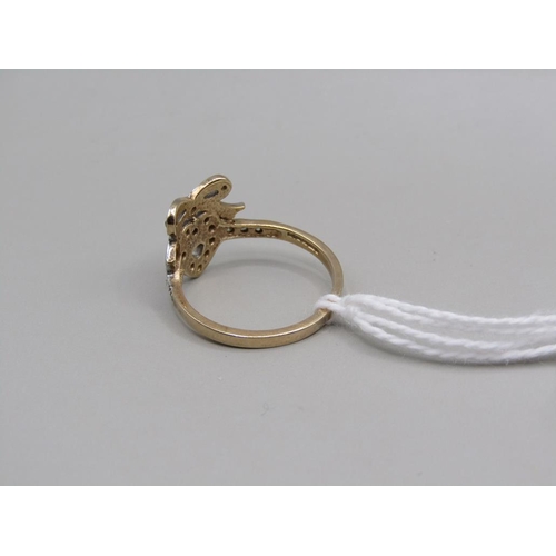 1525 - GOLD STONE SET HEART AND BOW RING SIZE O