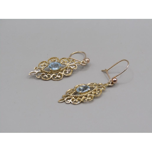 1538 - PAIR OF GOLD AQUAMARINE SET EARRINGS