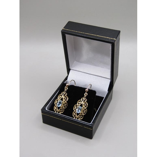 1538 - PAIR OF GOLD AQUAMARINE SET EARRINGS