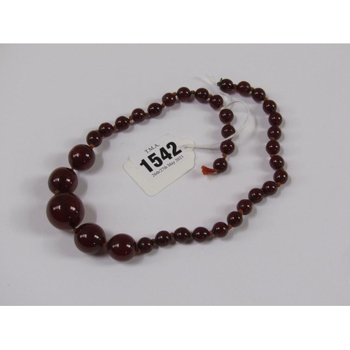 1542 - STRING OF CHERRY AMBER GRADUATED BEADS - 40cms L, 11g