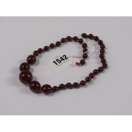 1542 - STRING OF CHERRY AMBER GRADUATED BEADS - 40cms L, 11g