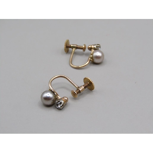 1549 - PAIR OF GOLD DIAMOND AND PEARL EARRINGS