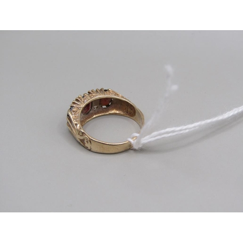 1592 - 9CT GOLD RUBY AND DIAMOND SET RING SIZE M