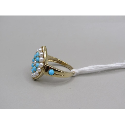 1603 - GOLD ON SILVER TURQUOISE PEARL RING, SIZE O