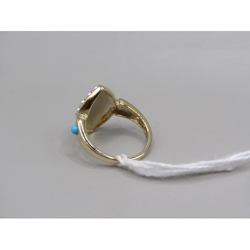 1603 - GOLD ON SILVER TURQUOISE PEARL RING, SIZE O