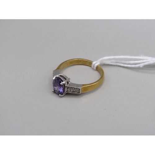 1611 - GOLD ON SILVER AMETHYST RING, SIZE P