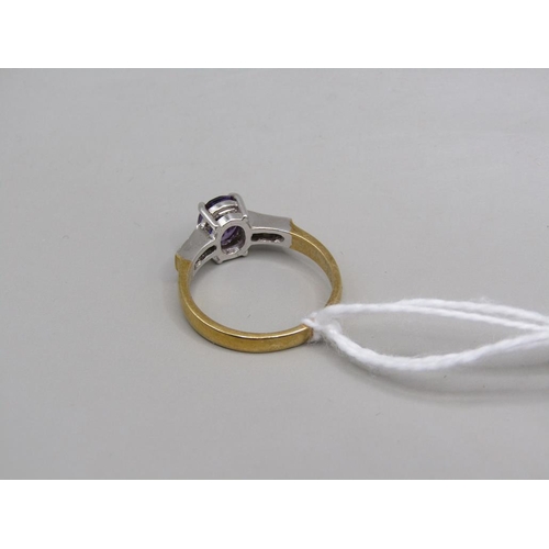 1611 - GOLD ON SILVER AMETHYST RING, SIZE P