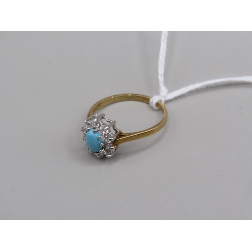 1612 - GOLD ON SILVER TURQUOISE ZIRCONIA RING, SIZE O