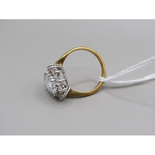 1613 - GOLD ON SILVER LARGE ZIRCONIA SET RING, SIZE P